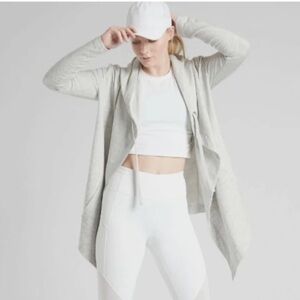 Athleta Sz S Vista Wrap Hooded Athletic Workout Open Face Cardigan Gray